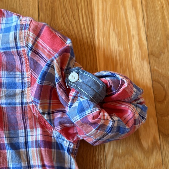 Shorts & shirt button down plaid Gap cargo blue coral boys 10/12 L 100% cotton - Picture 2 of 11